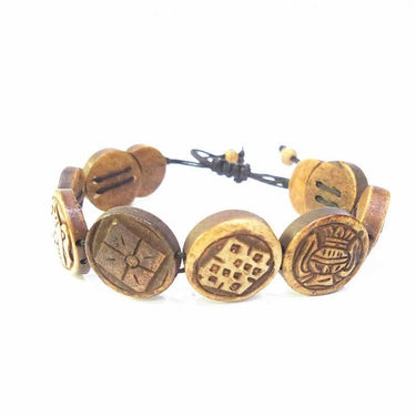 Tibetan Buddhist Hand Carved Eight Auspicious Symbols GOOD FORTUNE Bracelet